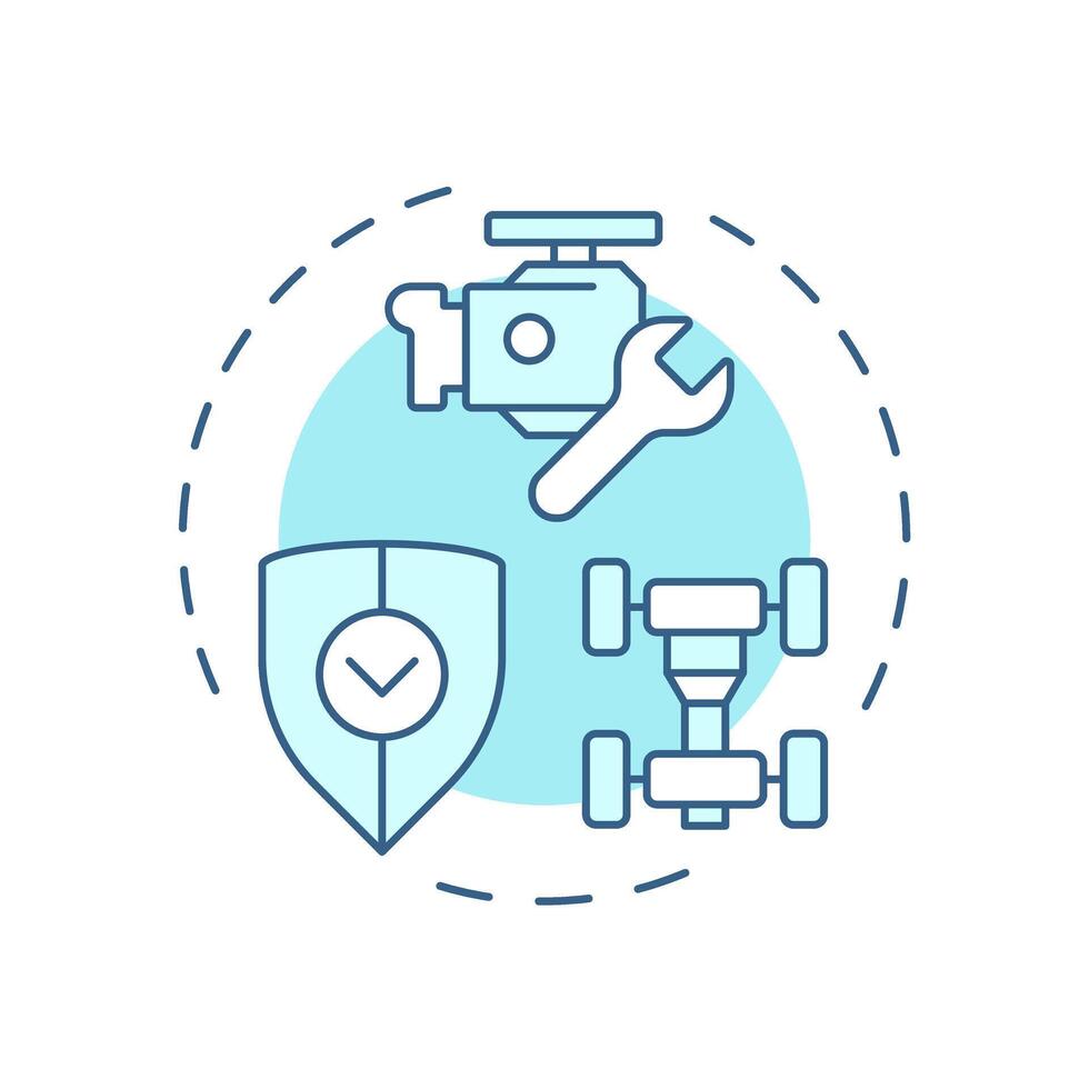 Powertrain warranty soft blue concept icon. Car engine, suspension. Engineering, maintenance. Round shape line illustration. Abstract idea. Graphic design. Easy to use in infographic, presentation vector
