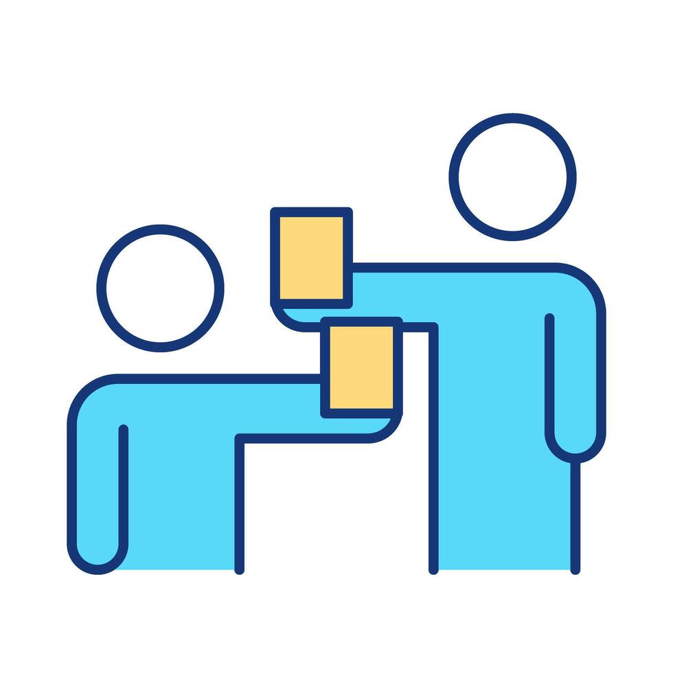 Quiz quiz trade RGB color icon. Learning strategy. Teamwork organization, communication method. Collaboration, cooperation. Isolated illustration. Simple filled line drawing. Editable stroke vector