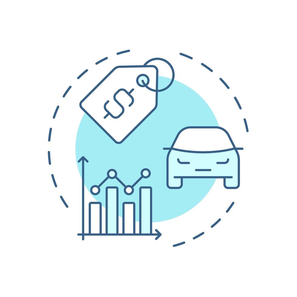 Vehicle pricing soft blue concept icon. Statistical metrics, performance. Transport selling. Round shape line illustration. Abstract idea. Graphic design. Easy to use in infographic vector