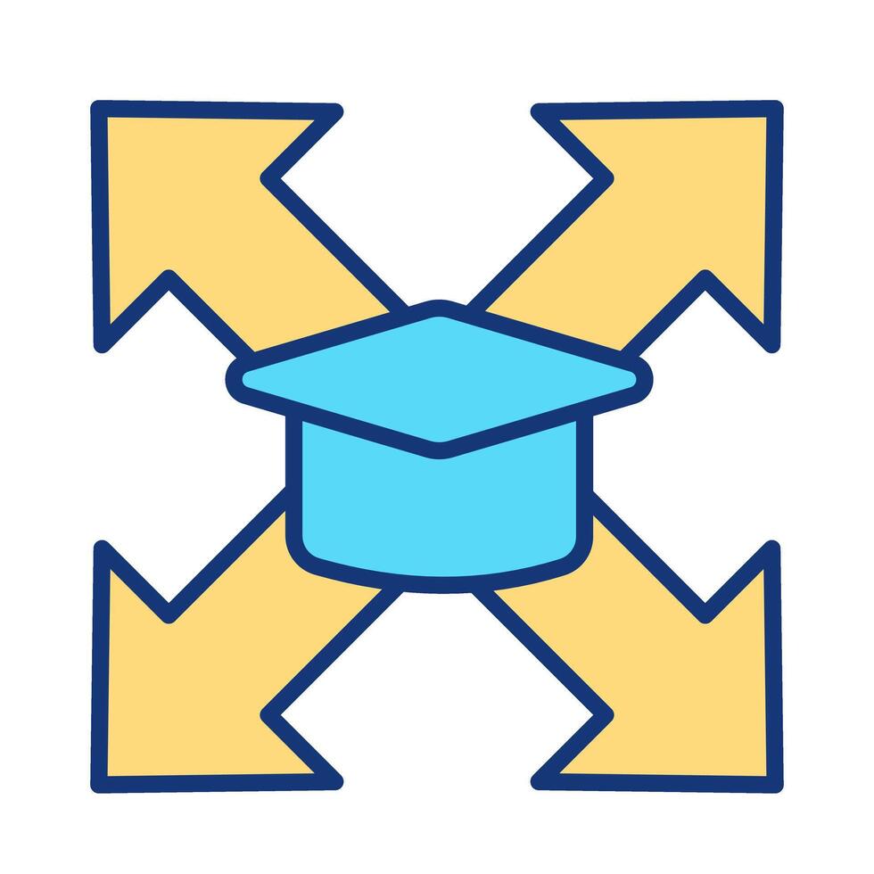 Cooperative learning strategy RGB color icon. Graduation cap, directional arrows. Education, academic. Teaching, methodology. Isolated illustration. Simple filled line drawing. Editable stroke vector