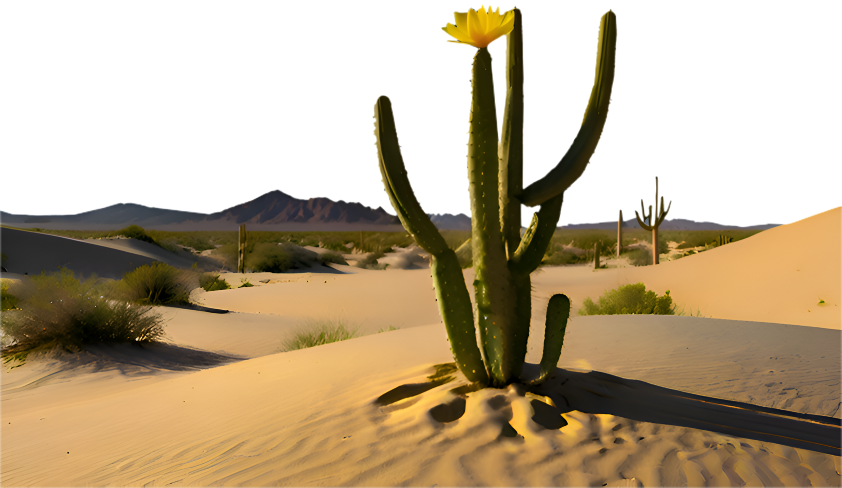Desert solitude with cactus tree standing as a symbol of resilience. . png