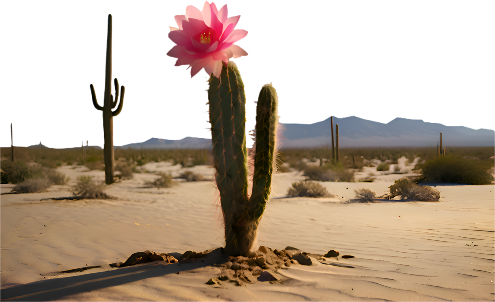 Isolated cactus tree in the midst of a quiet desert expanse. . png