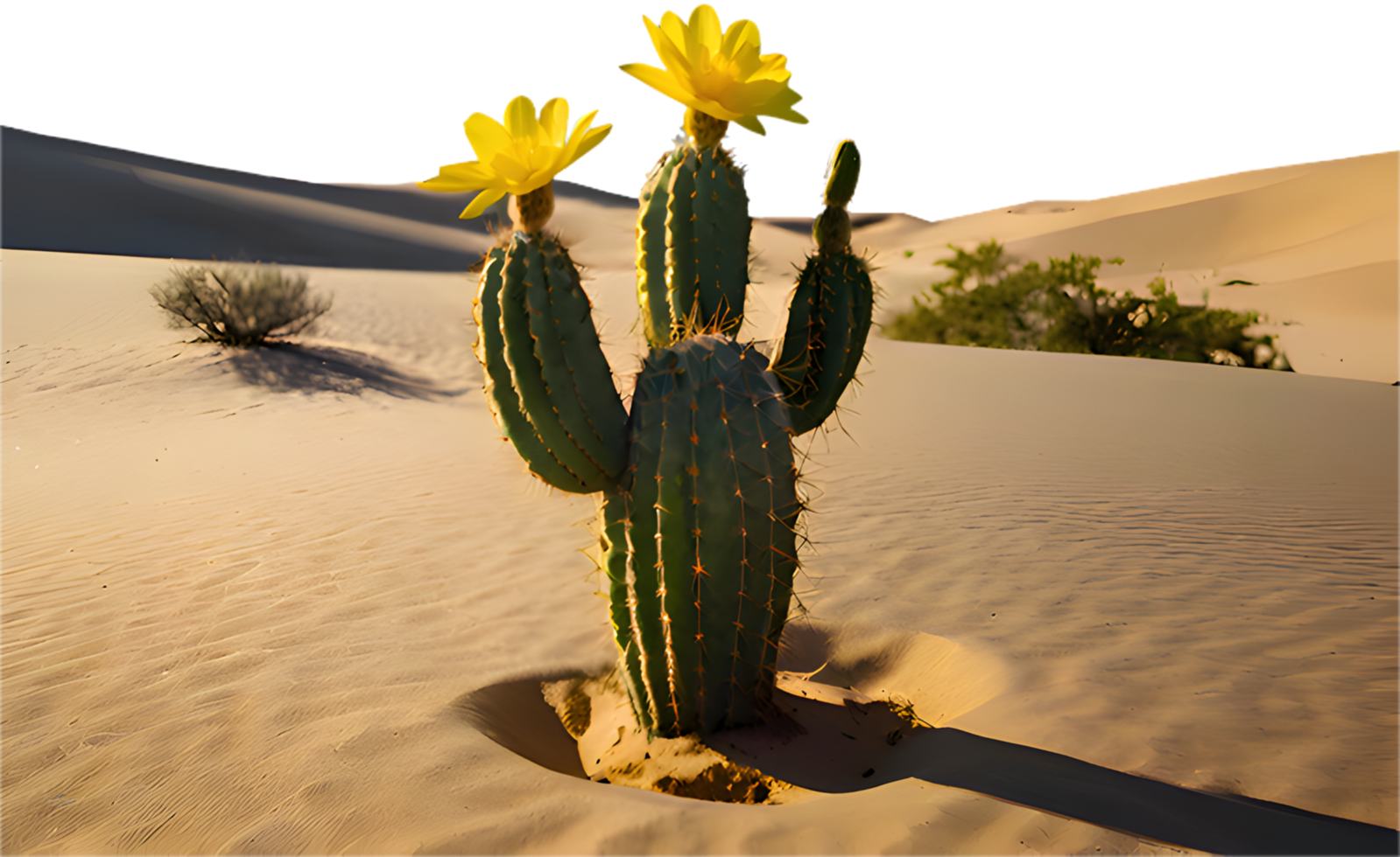 Quiet desert scene with a cactus tree as the central focal point. . png