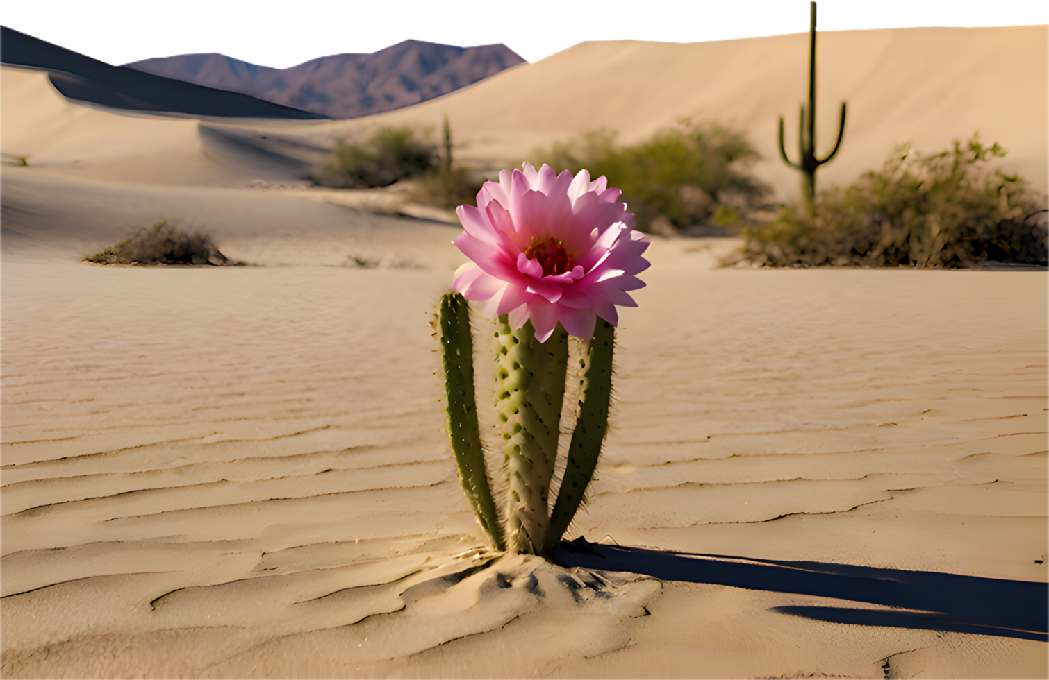 A single cactus tree in the desert under the brilliant sunlight. . png