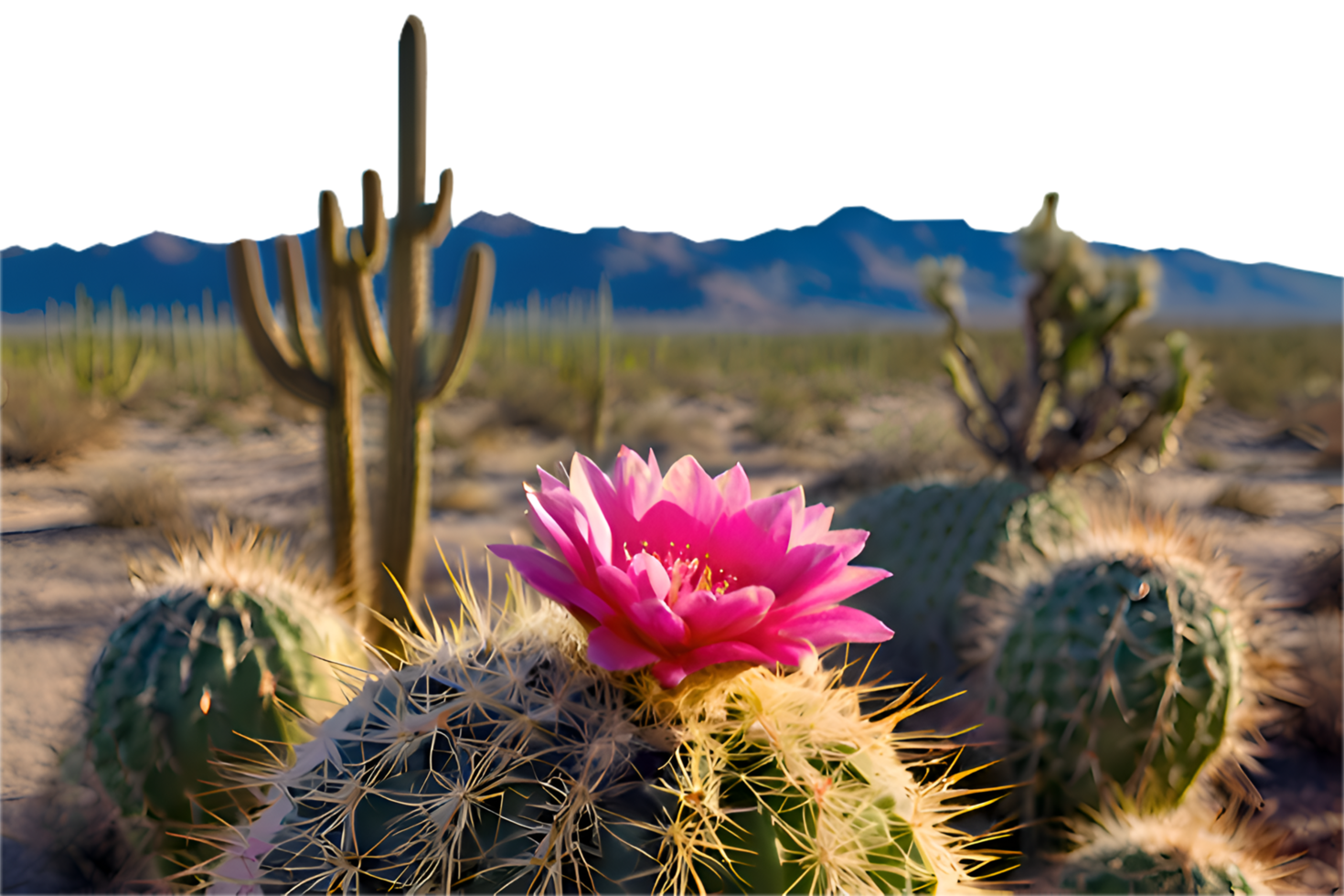 Isolated cactus tree silhouette in the peaceful desert landscape. . png
