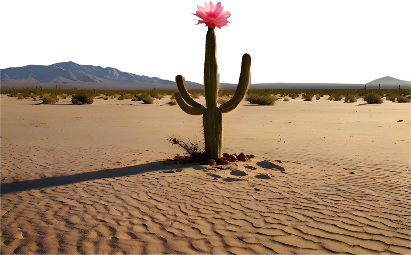 Majestic cactus tree casting its long shadow in the dry desert. . png