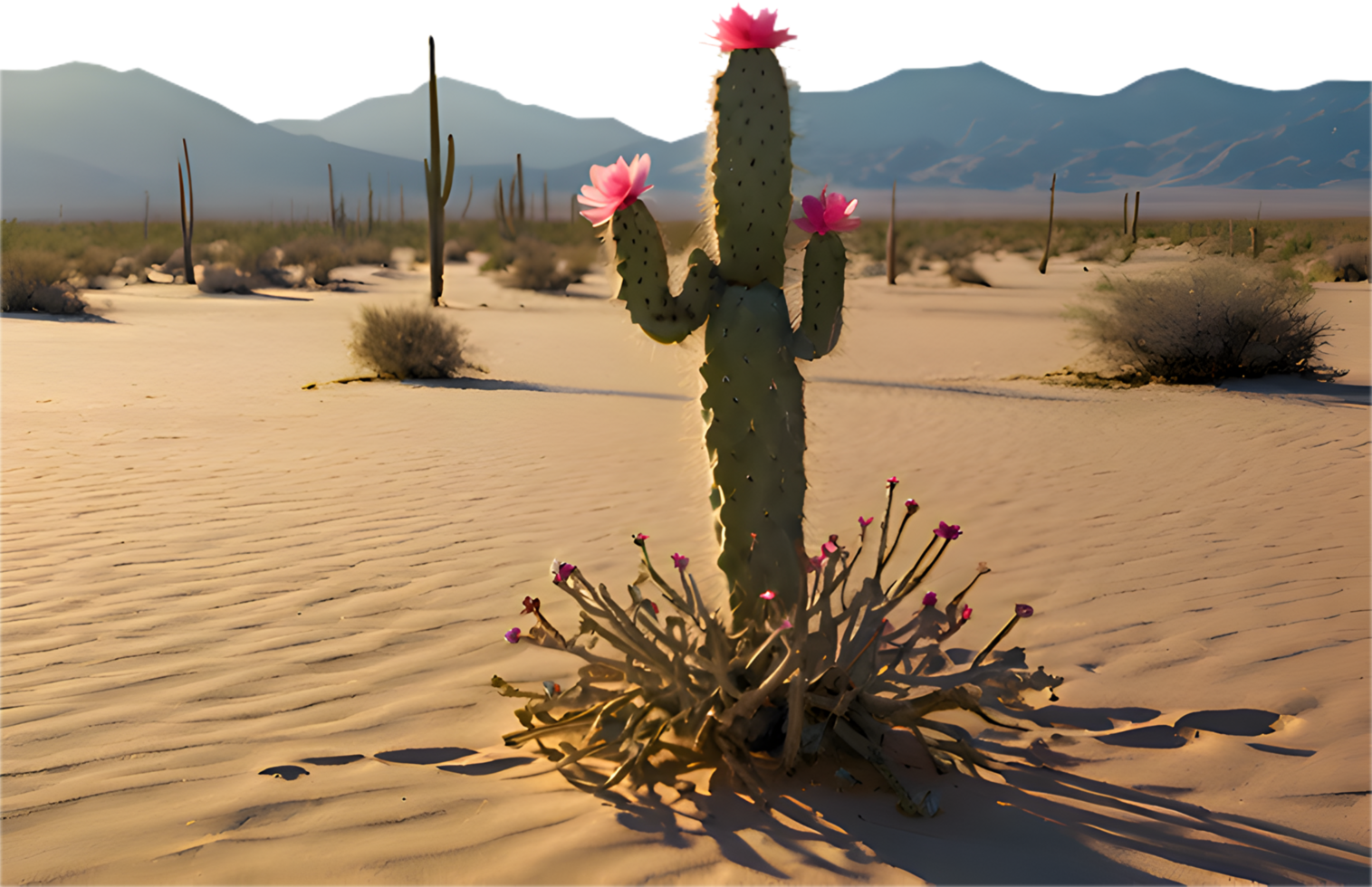 Iconic desert cactus tree standing in the midst of tranquil sands. . png