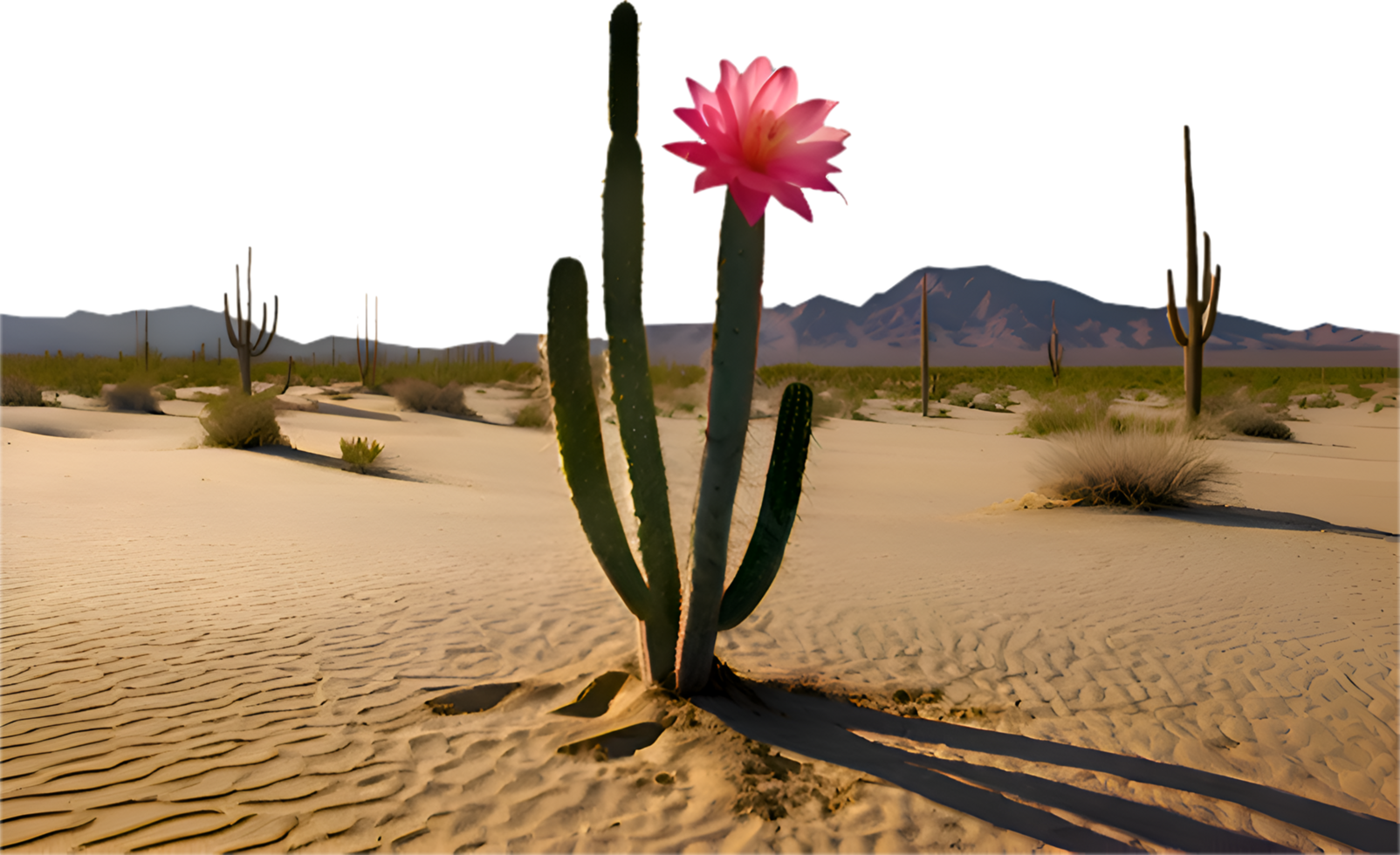A lone cactus tree in the desert capturing the essence of solitude. . png