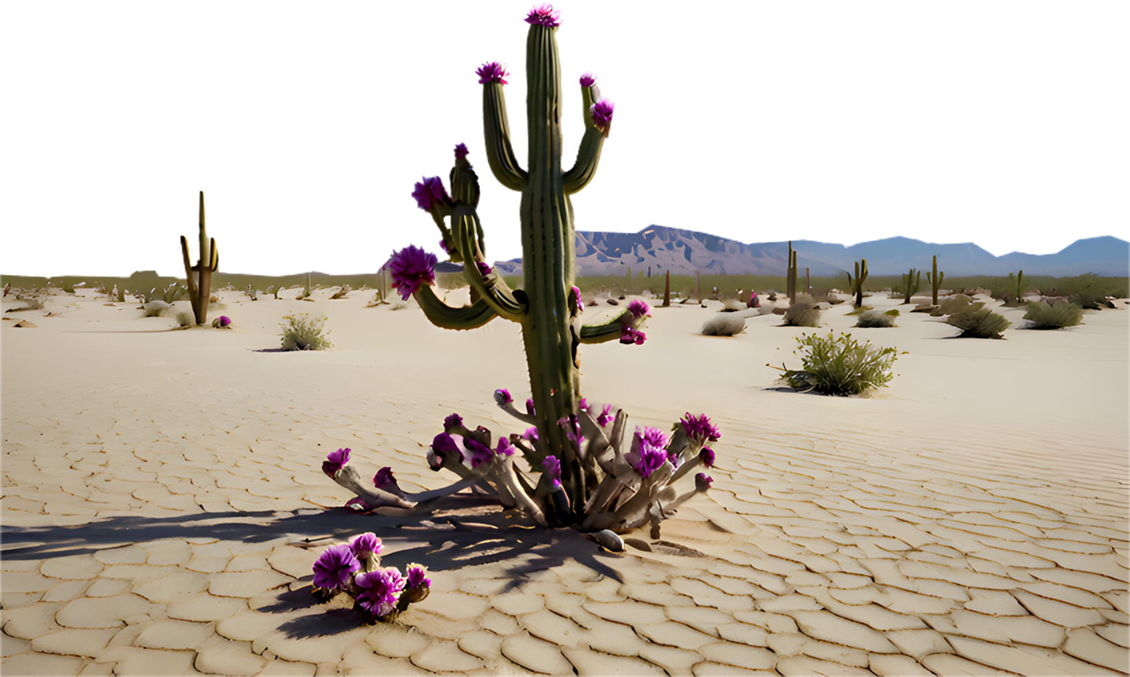 Peaceful cactus tree in the center of a serene desert. . png