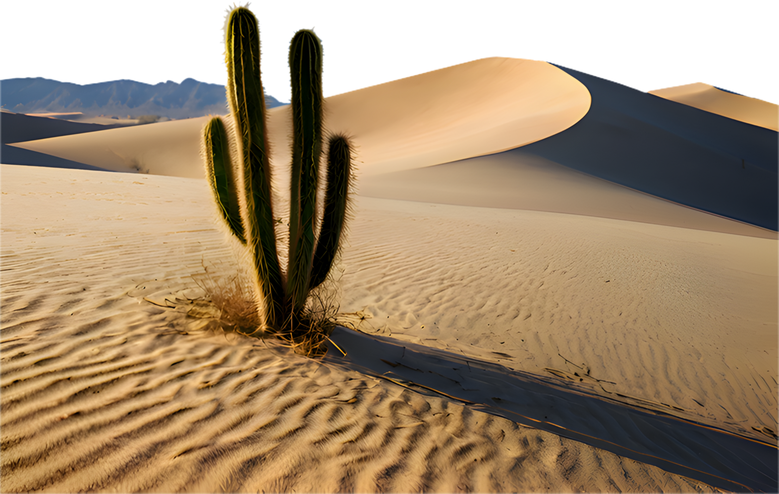 Isolated cactus tree in the dry desert under a bright sky. . png