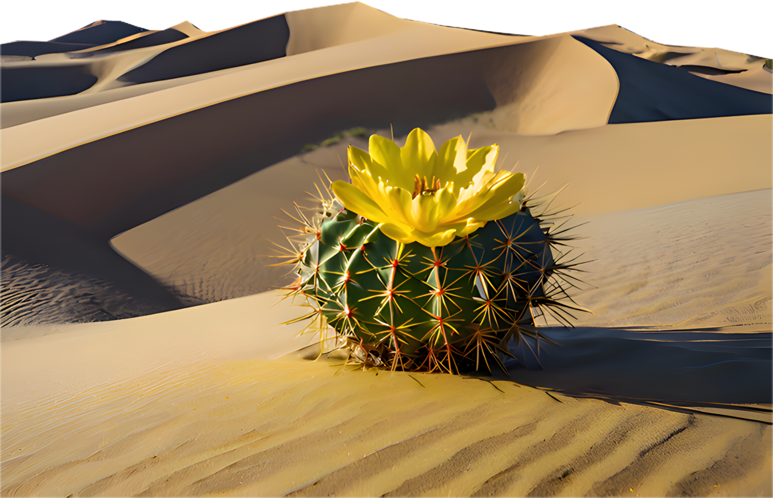 Single cactus tree silhouette against the serene desert sky. . png