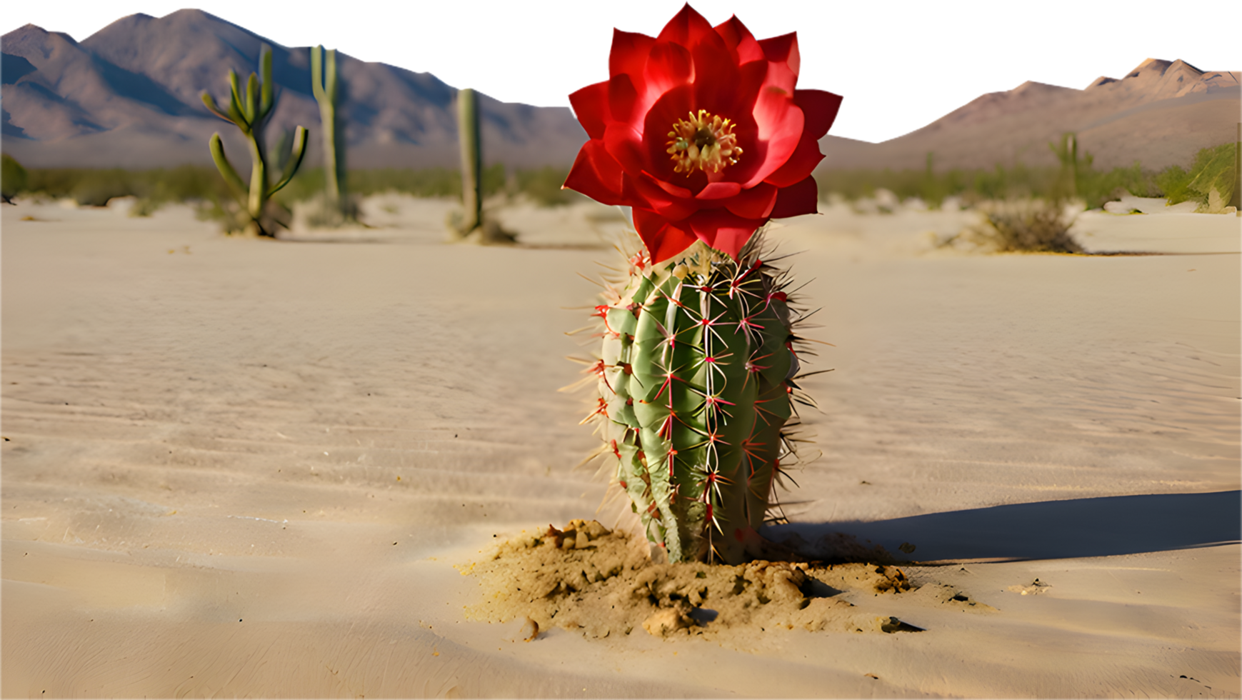 Simple cactus tree in the middle of a quiet desert scene. . png