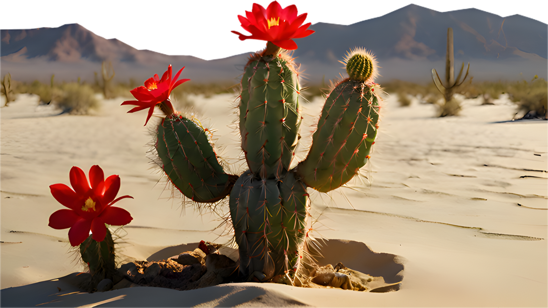 Peaceful cactus tree standing alone in vast desert environment. . png