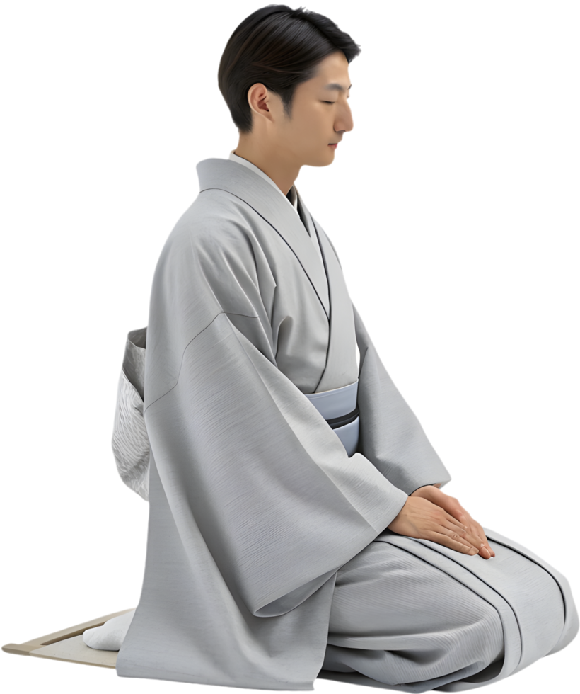 Elegant boy in a traditional Japanese kimono pose, clipart artwork. . png