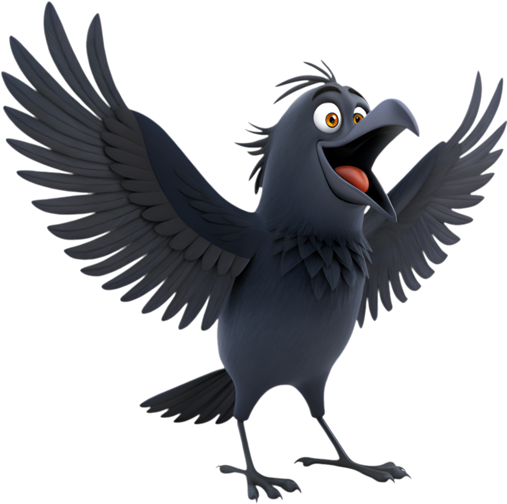 Fun cartoon crow bird clipart for educational materials . png