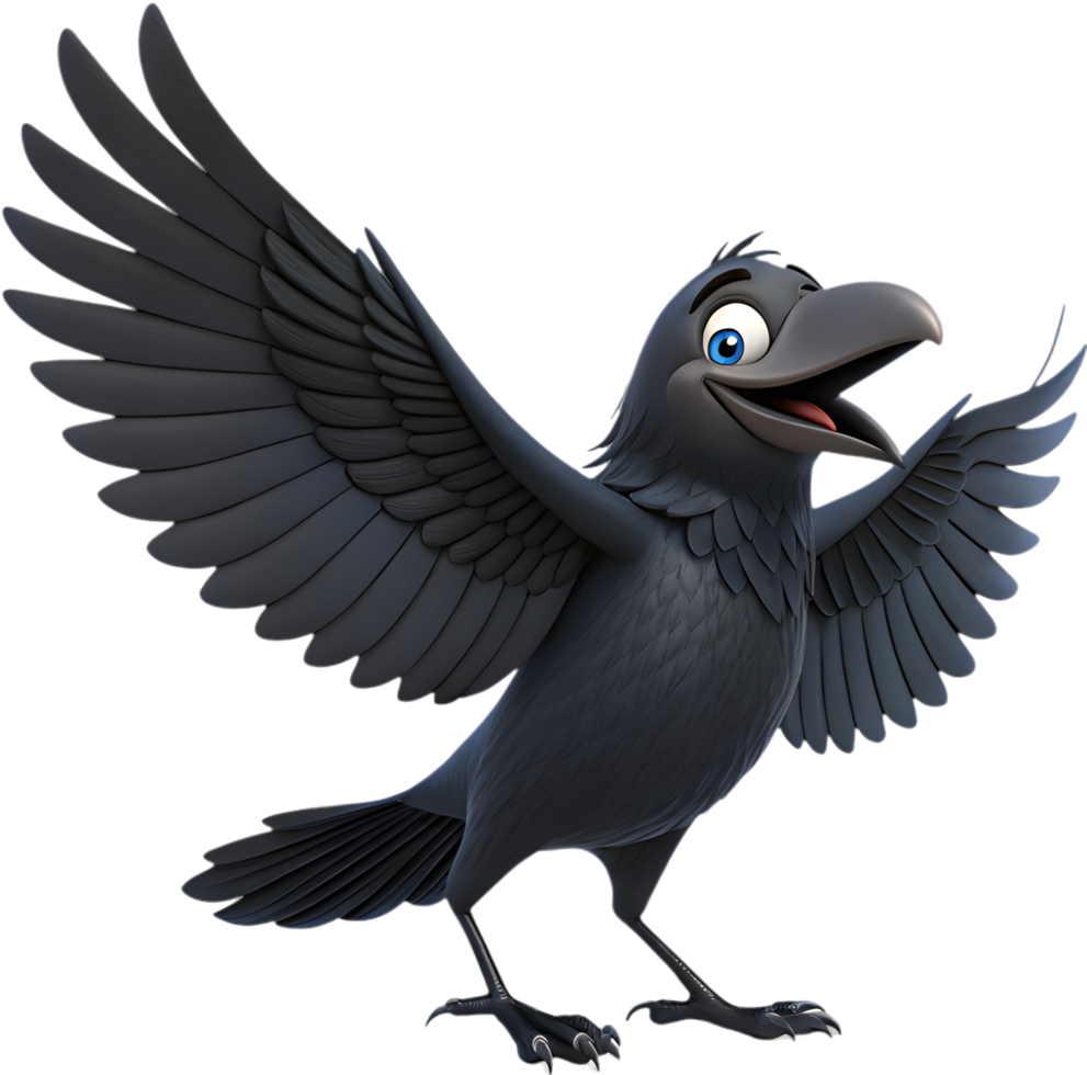Cute cartoon crow bird design with playful expression . png