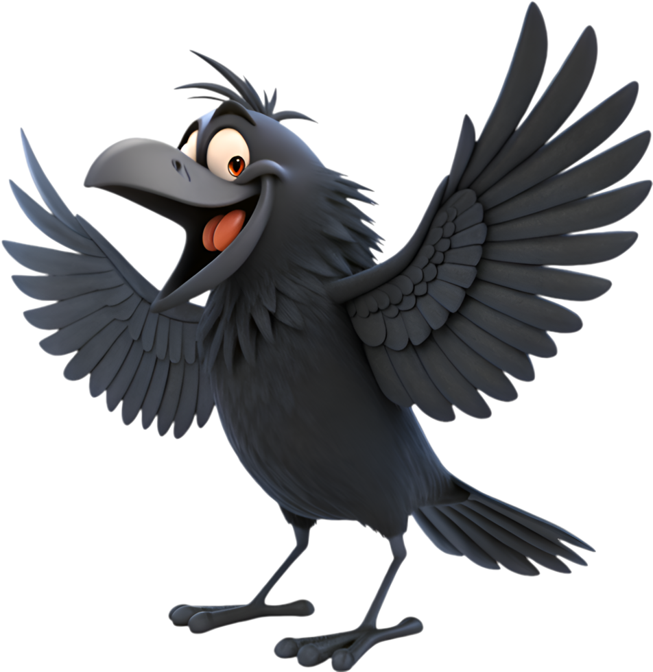 Minimalist cartoon crow bird illustration for creative designs . png