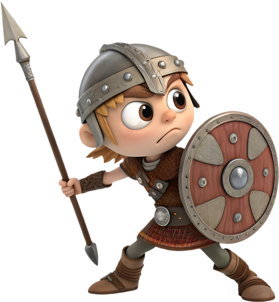 Ancient warrior standing tall in a battlefield. . png