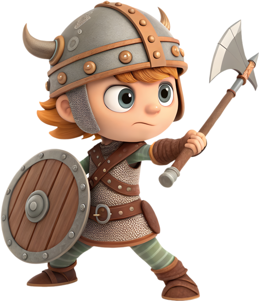 Skilled warrior with a battle axe and shield. . png
