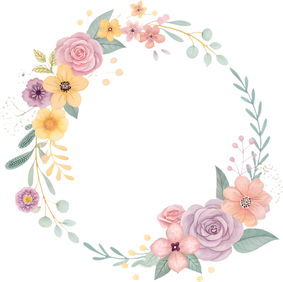 Spring-Inspired Flower Circle Frame for Decorative Projects. . png