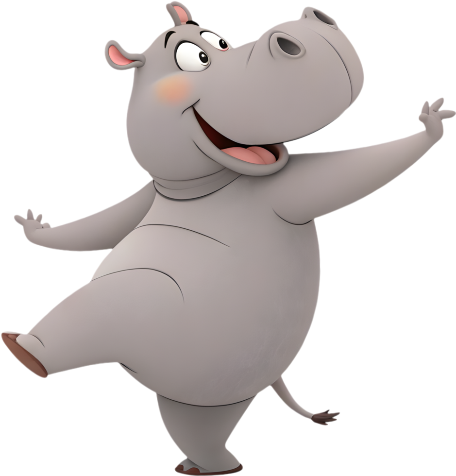 Cute animated hippo with a bubbly and fun expression. . png