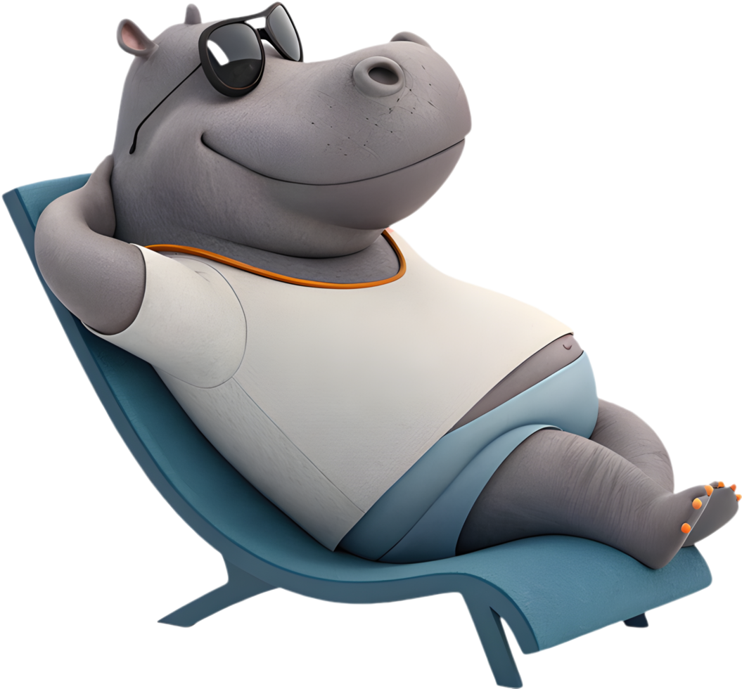Funny hippo design with a cheerful and happy look. . png