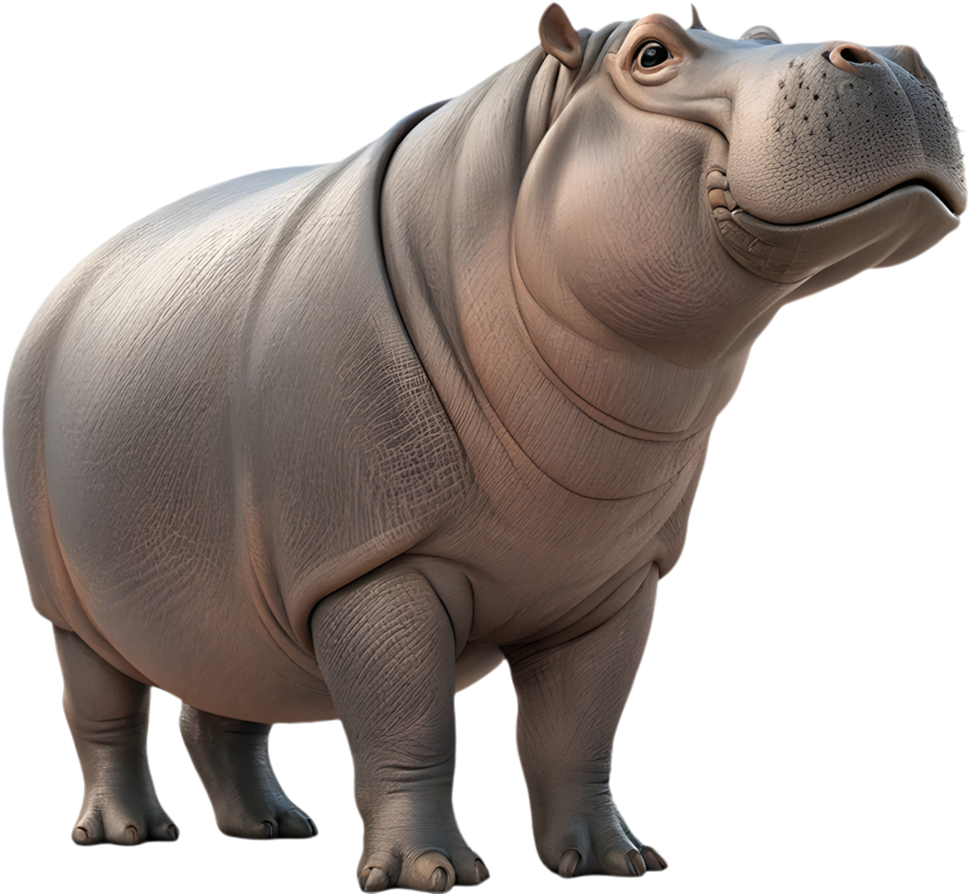 Cute hippo cartoon character with a joyful expression. . png
