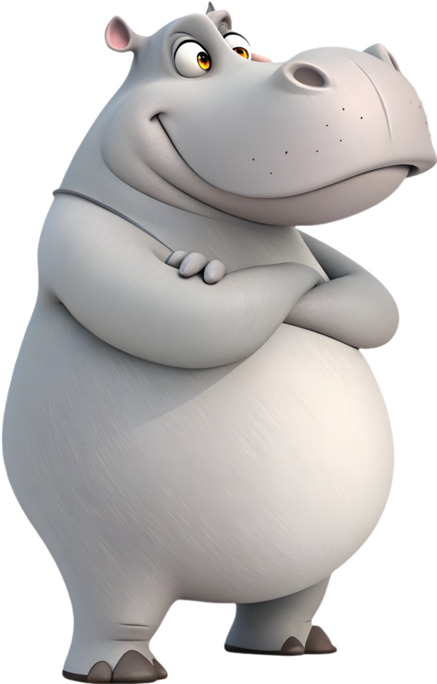 Happy smiling hippo in a playful cartoon style. . png