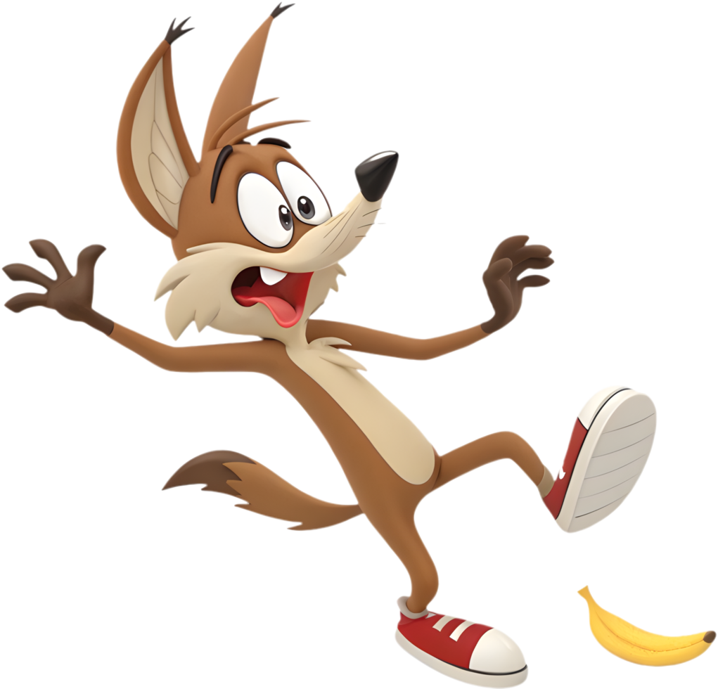 Lighthearted coyote in a humorous stance. . png