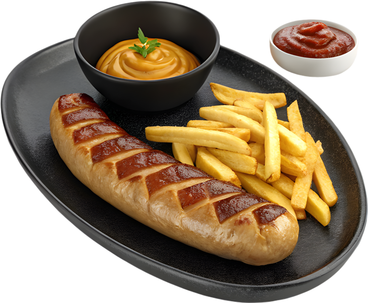 Tasty Currywurst street snack clipart with vibrant design. . png