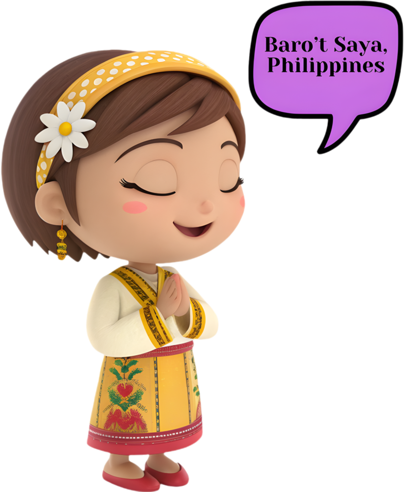 Smiling girl in a traditional costume with bright, cheerful personality. . png