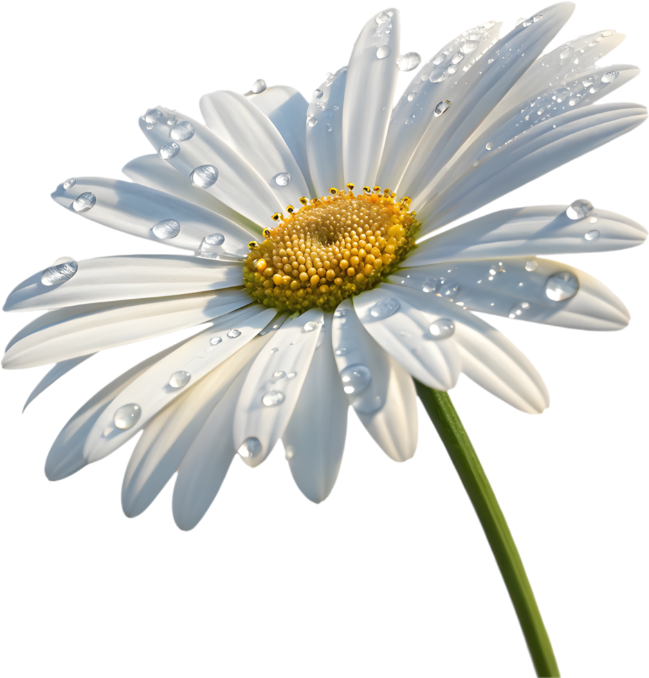 Soft Daisy flower clipart with pure white petals and bright center. . png