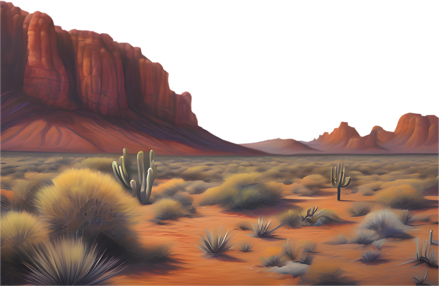 Remote desert scenery with cacti and wide sandy expanse. . png