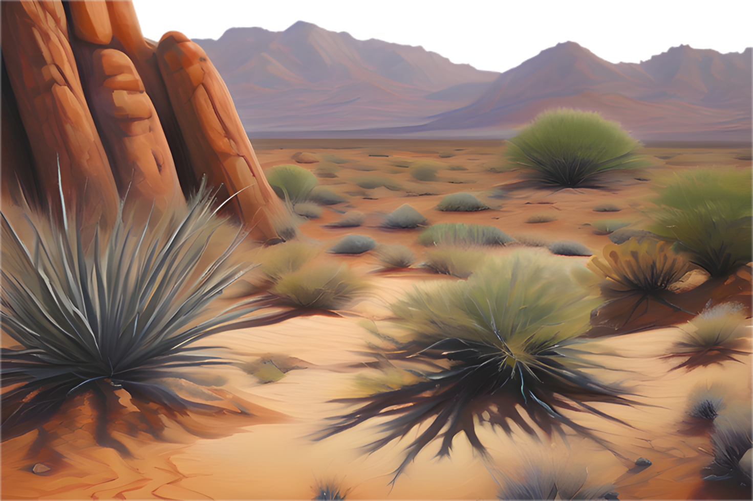 Peaceful desert landscape with warm hues and dry terrain. . png