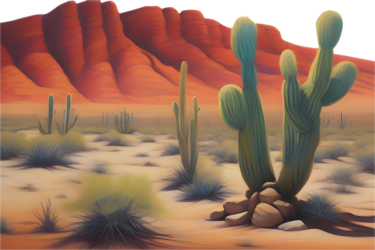 Barren wilderness landscape with sand dunes and golden sunset. . png