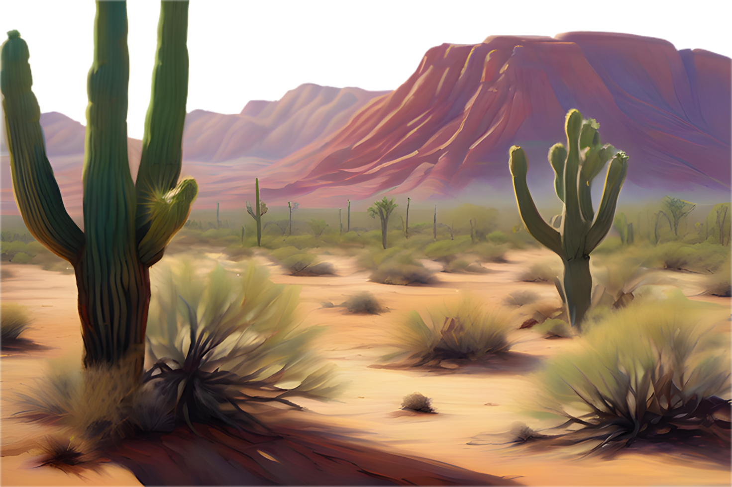 Barren desert landscape with clear skies and distant mountains. . png