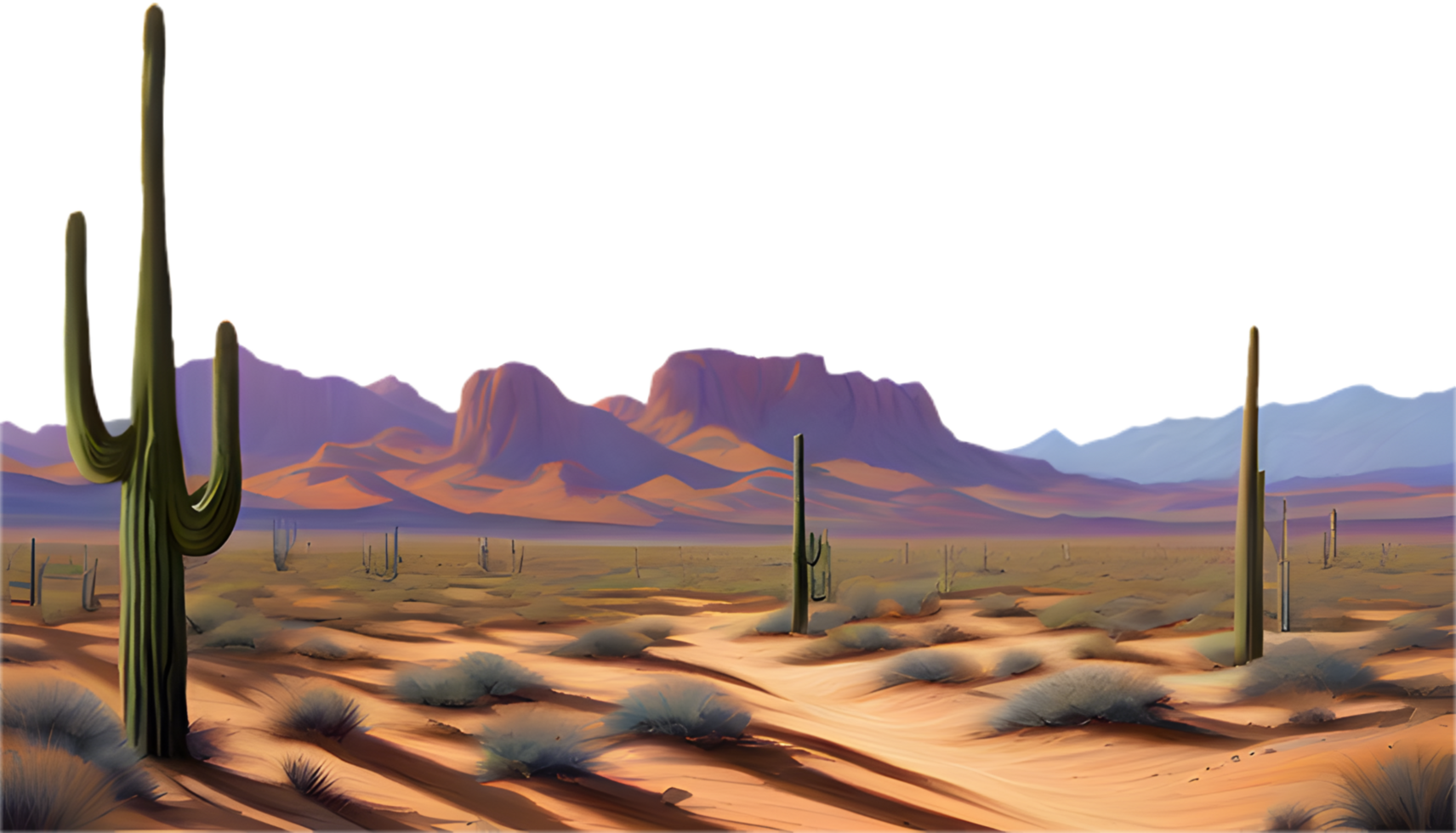 Arid desert wilderness with dramatic mountains in the distance. . png