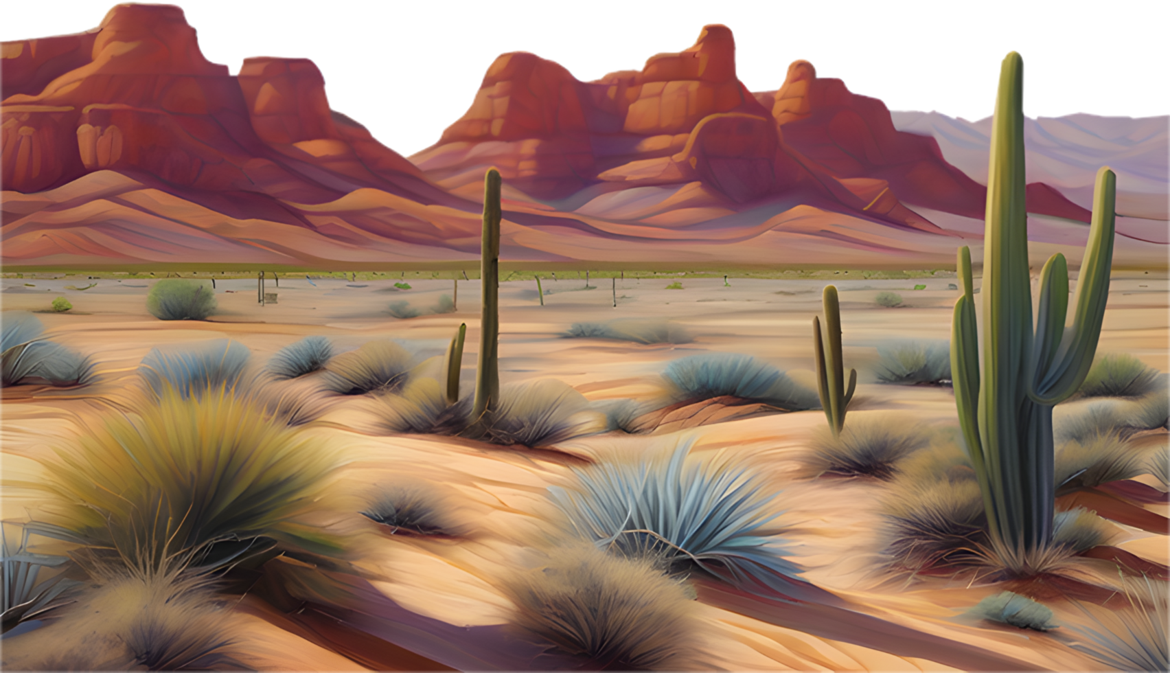 Peaceful desert terrain under the bright sun with dryland. . png