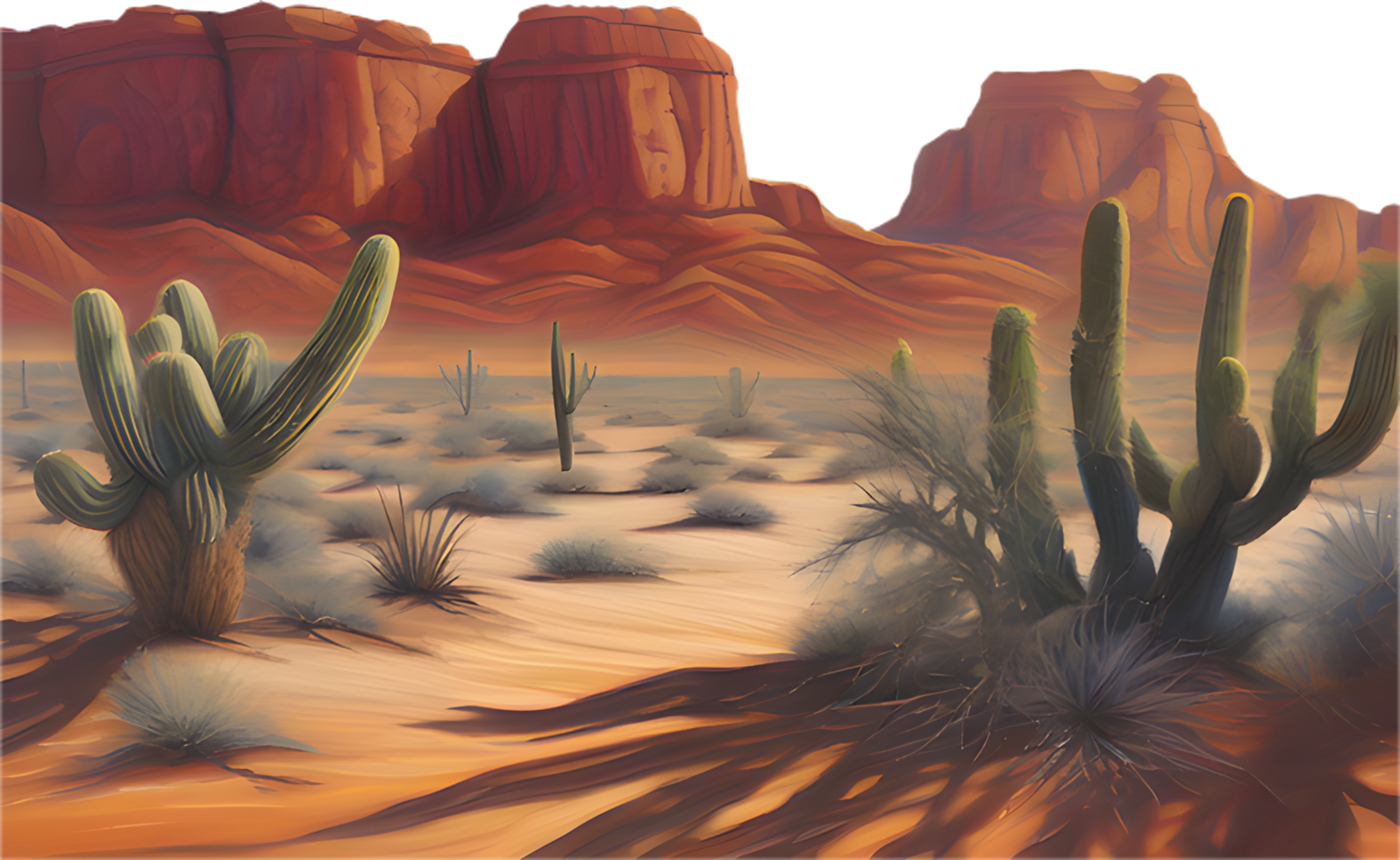 Warm desert horizon with golden sand and arid wilderness. . png