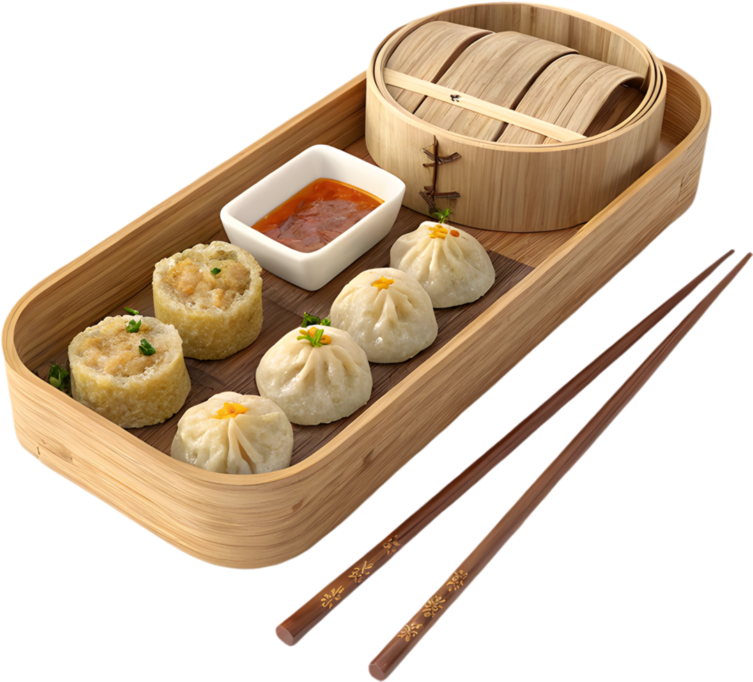 Delicious dim sum and steamed dumplings in Chinese food clipart. . png