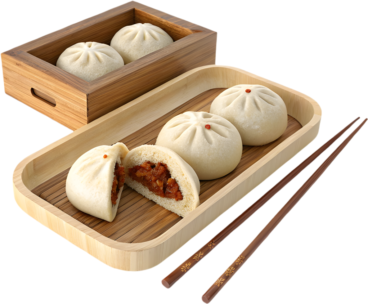 Beautiful dim sum food art illustrating savory bite-sized dumplings. . png