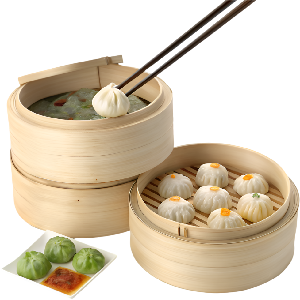 Delicious dim sum clipart with fresh dumplings and steaming baskets. . png