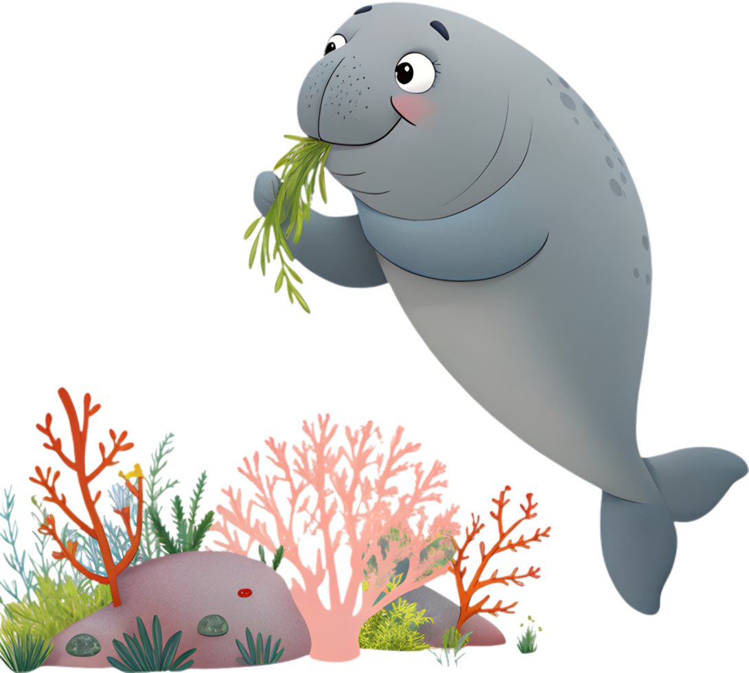 Friendly Ocean Dugong in Playful Mood. . png