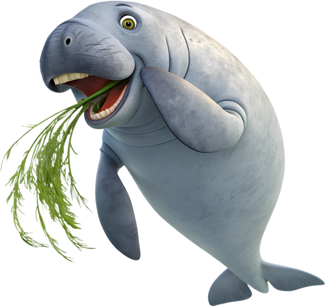 Lovable Dugong Swimming with Charm. . png