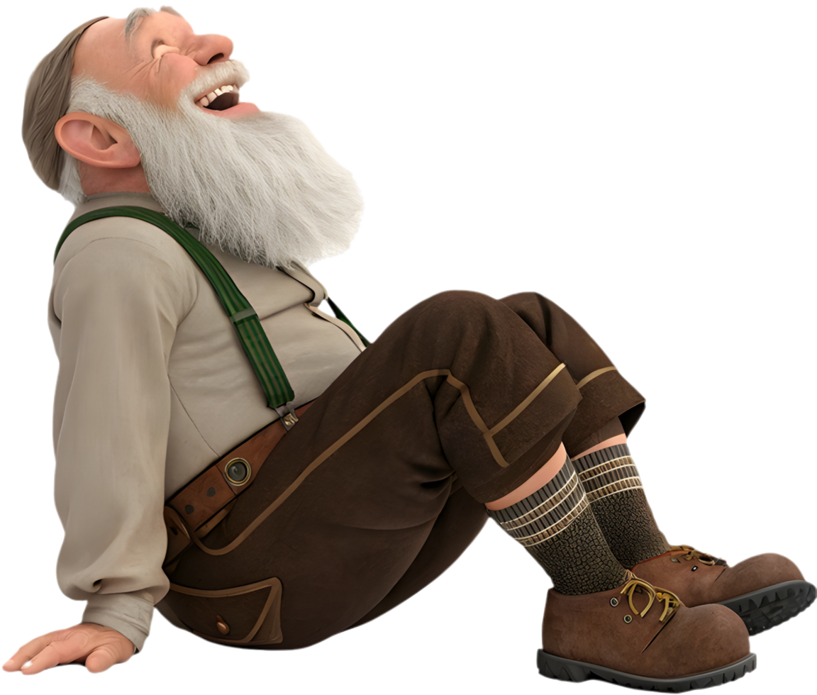 Joyful Dwarf Cartoon Standing in a Colorful Fantasy World. . png