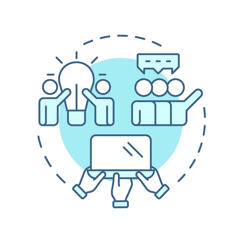 Collaborative production soft blue concept icon. Join manufacturing efforts. Type of sharing economy. Round shape line illustration. Abstract idea. Graphic design. Easy to use in infographic vector