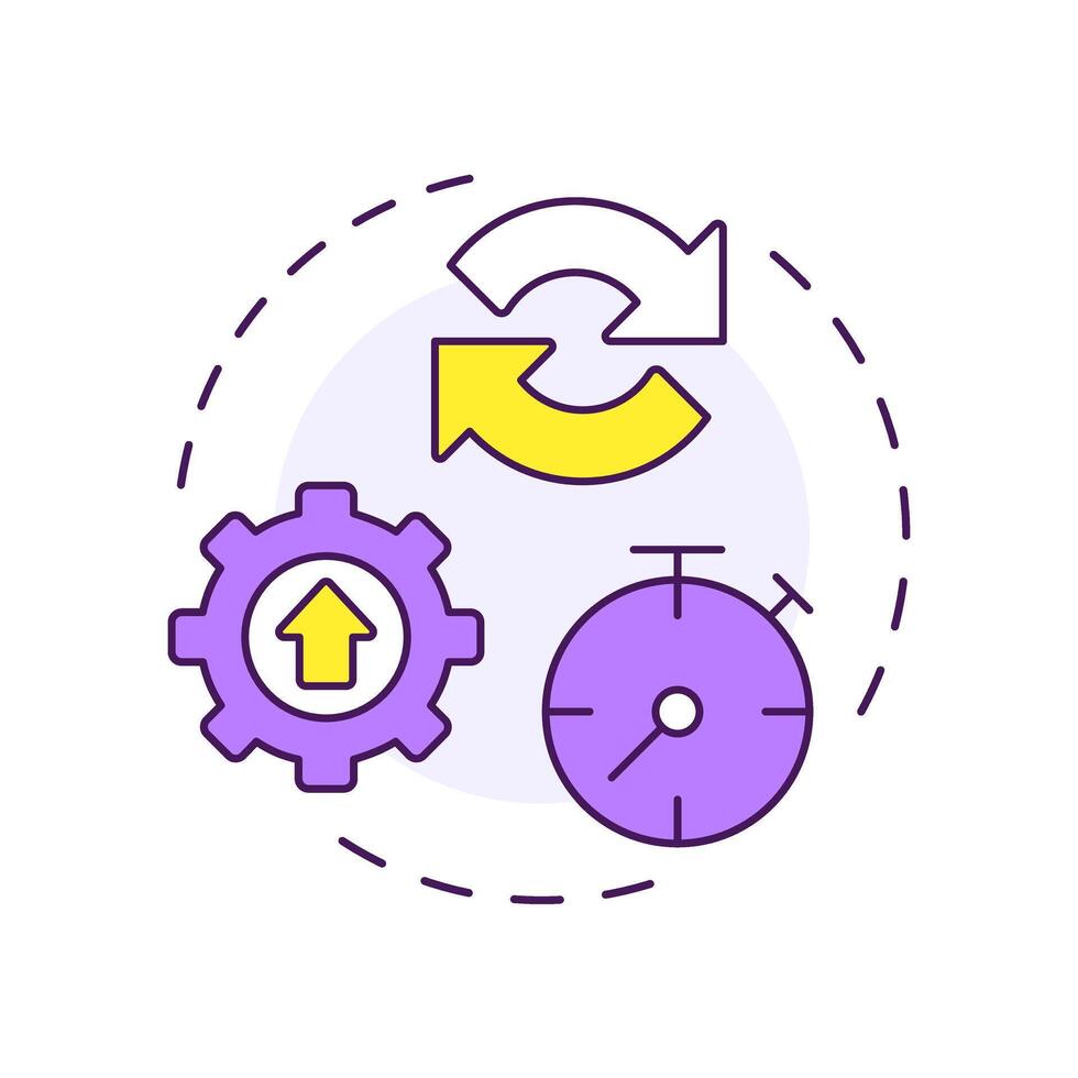 Less development time multi color concept icon. Faster create, test, and deploy software. Pros of PWAs. Round shape line illustration. Abstract idea. Graphic design. Easy to use in presentation vector
