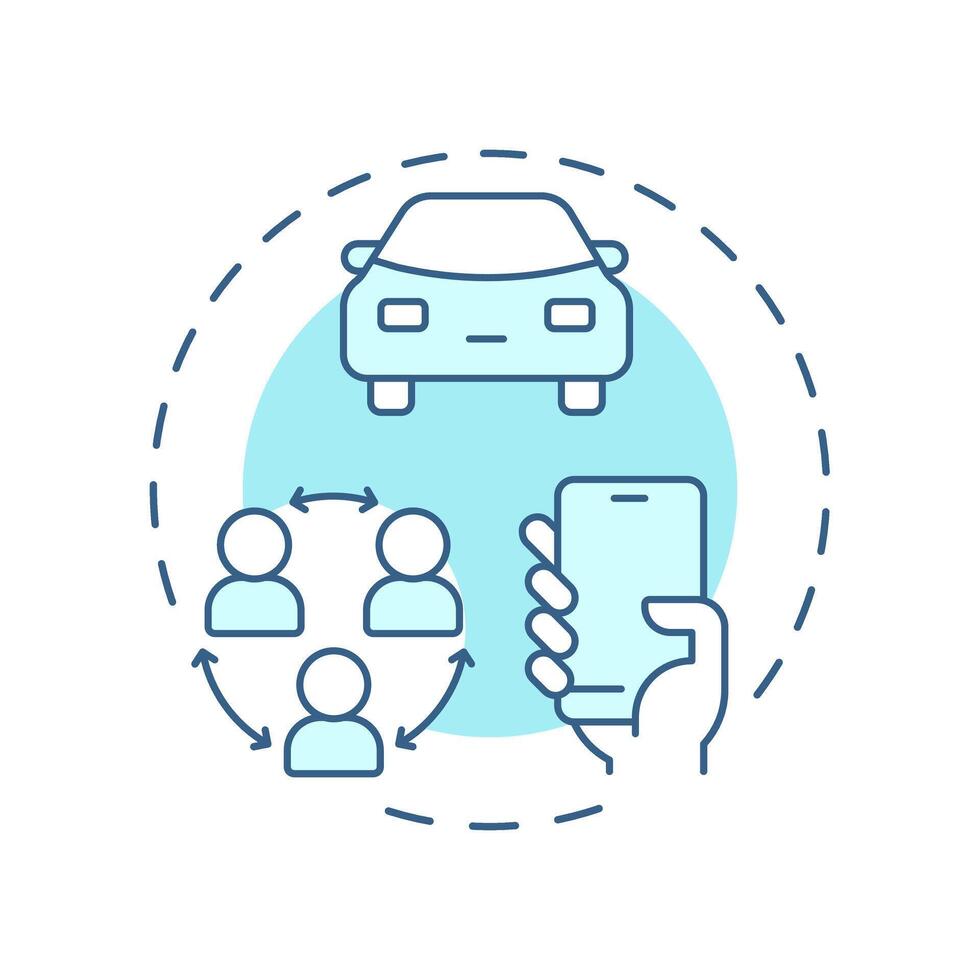Ridesharing and carsharing soft blue concept icon. Reduce vehicle ownership. Sharing economy model. Round shape line illustration. Abstract idea. Graphic design. Easy to use in presentation vector