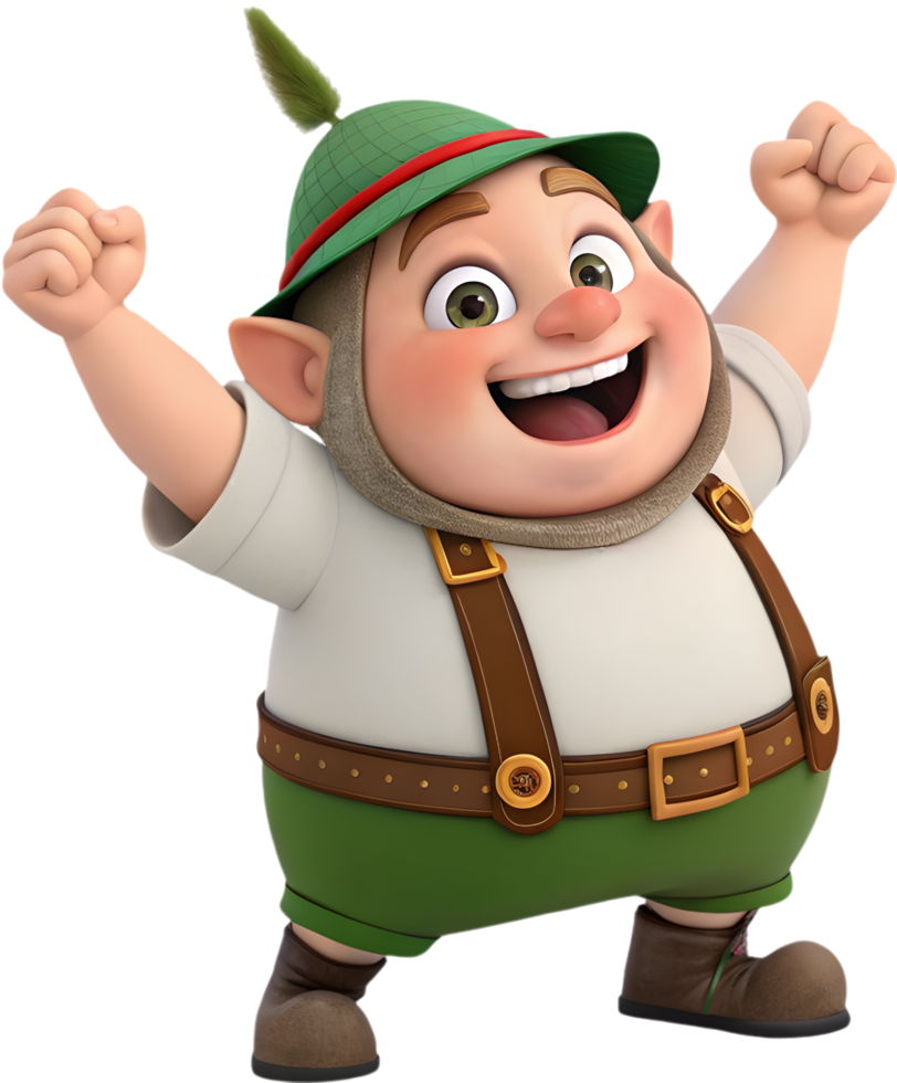 Mythical Woodland Dwarf Cartoon with a Happy Face. . png
