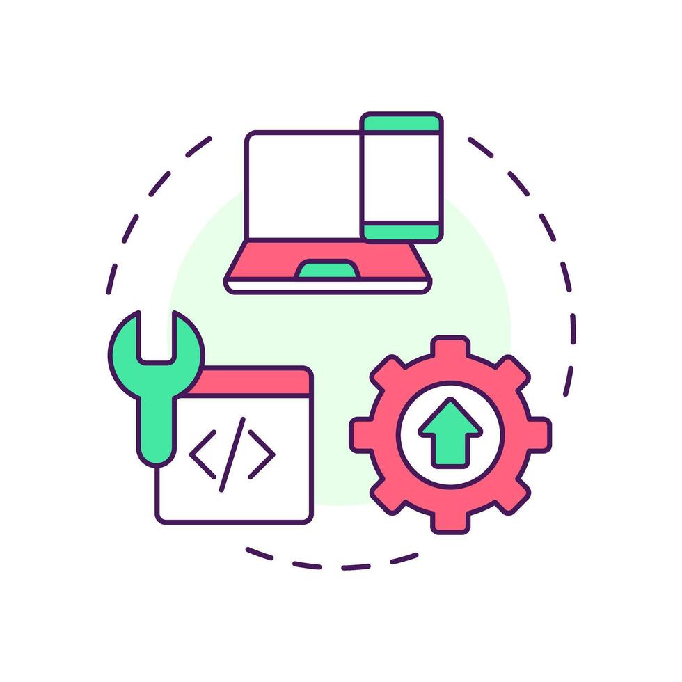 Progressive enhancement multi color concept icon. Work for all users and devices. Feature of PWAs. Round shape line illustration. Abstract idea. Graphic design. Easy to use in presentation vector